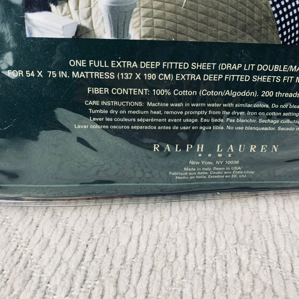 Ralph‎ Lauren Fitted Sheet Full Black Charleston Floral Deep 100% Cotton Vintage